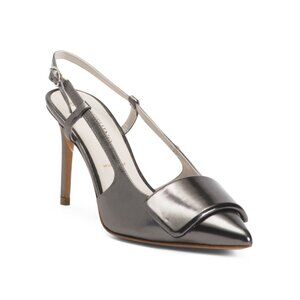SOMETHING BLEU Pewter Made In Italy Leather Halen Slingback Pumps